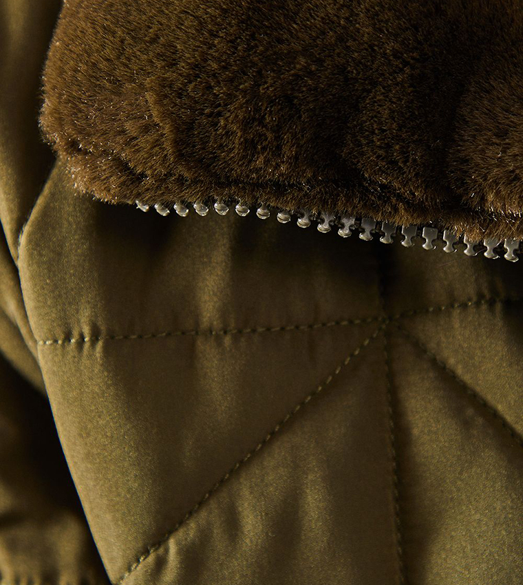 Faux Fur Hooded Padded Coat