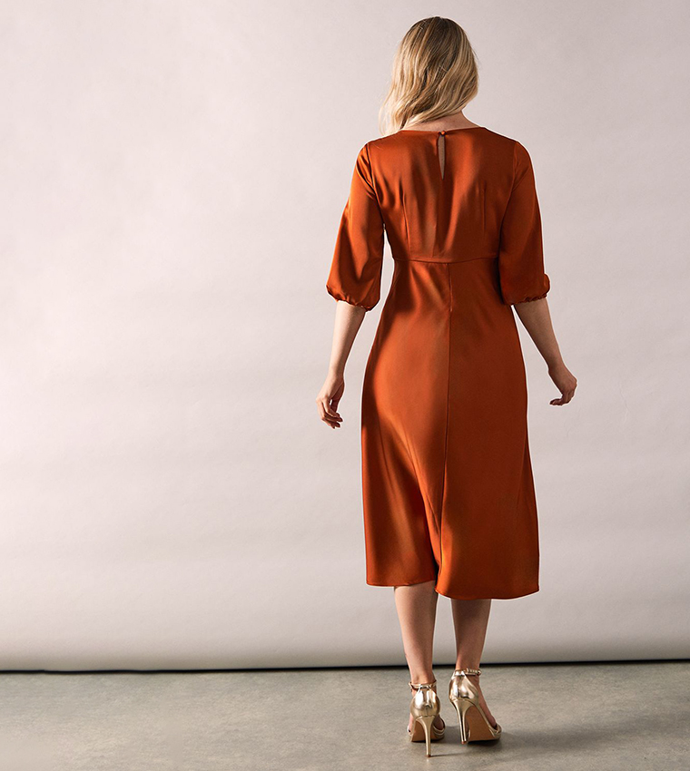 Petite Satin Knot Bias Midi Dress