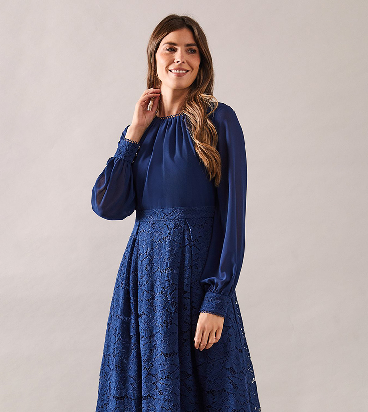 Buy Wallis Lace Fit And Flare Midi Dress In Navy | 6thstreet Qatar