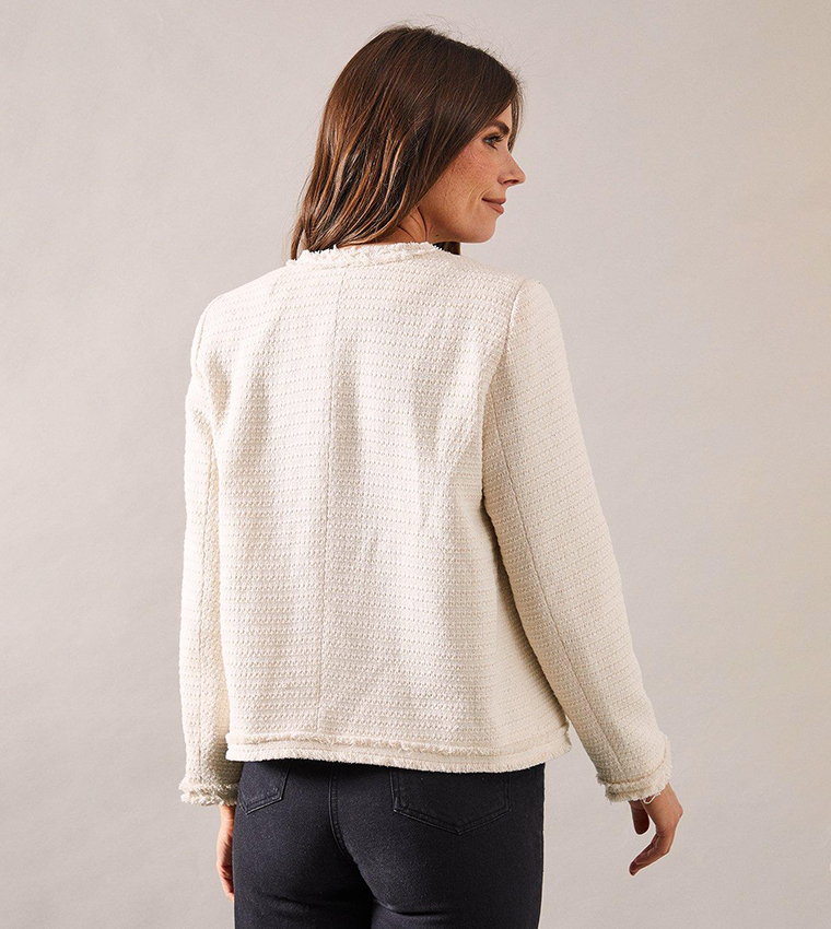 Buy Wallis Textured Button Detail Long Sleeves Jacket In Off White 6thStreet Oman