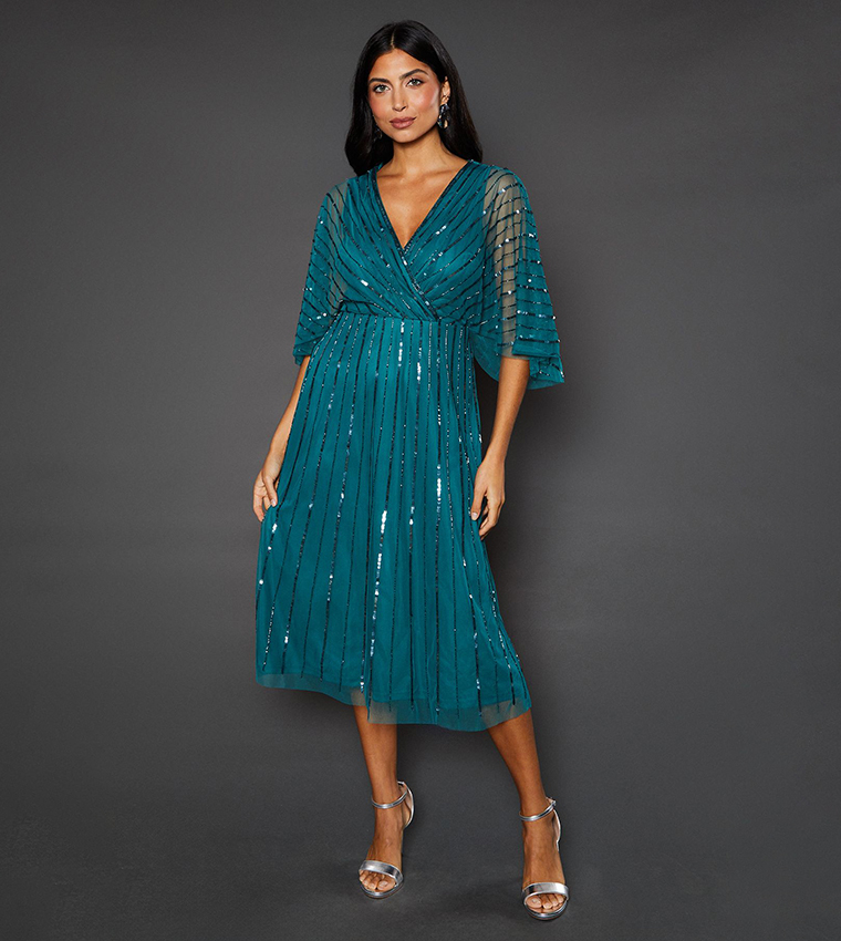Buy Wallis Petite Embellished Cape Midi Dress In Teal 6thStreet UAE