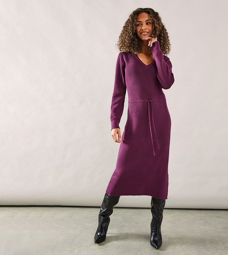 Tie Rib Knitted Midi Dress