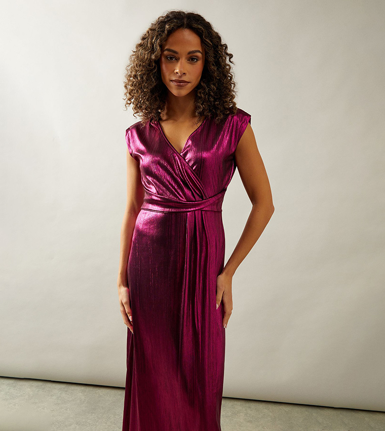 Buy Wallis Metallic Jersey Wrap Maxi Dress In Pink | 6thstreet Bahrain