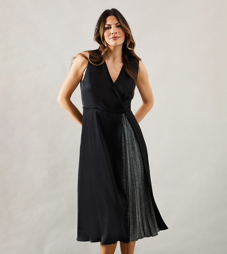 Buy Wallis Satin Wrap Glitter Insert Midi Dress In Black