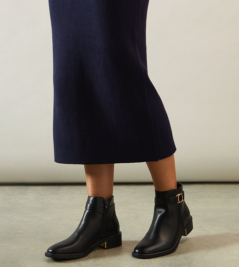 Adeline Trim Detail Material Mix Riding Ankle Boots