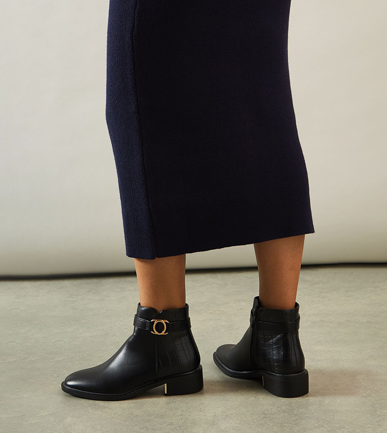 Adeline Trim Detail Material Mix Riding Ankle Boots