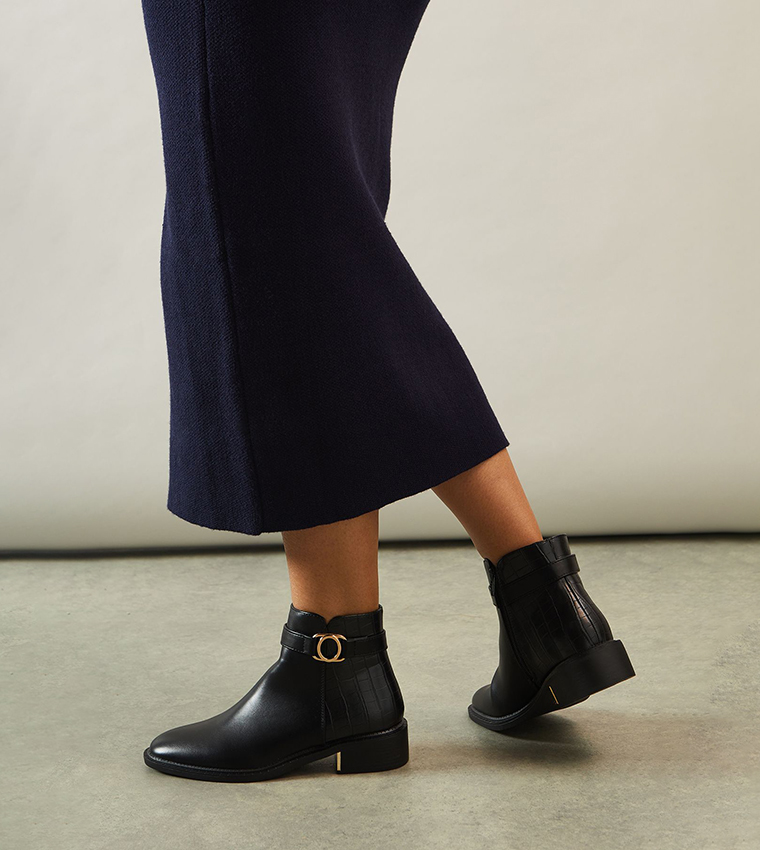 Adeline Trim Detail Material Mix Riding Ankle Boots