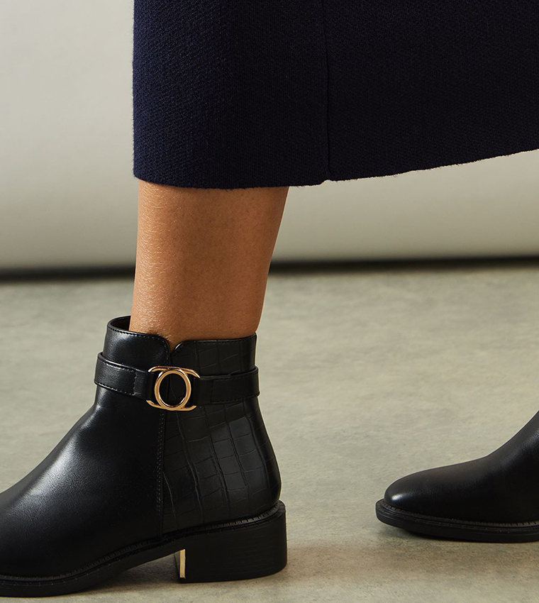 Adeline Trim Detail Material Mix Riding Ankle Boots