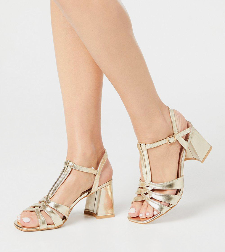 Saras T Bar Medium Block Heel Sandals