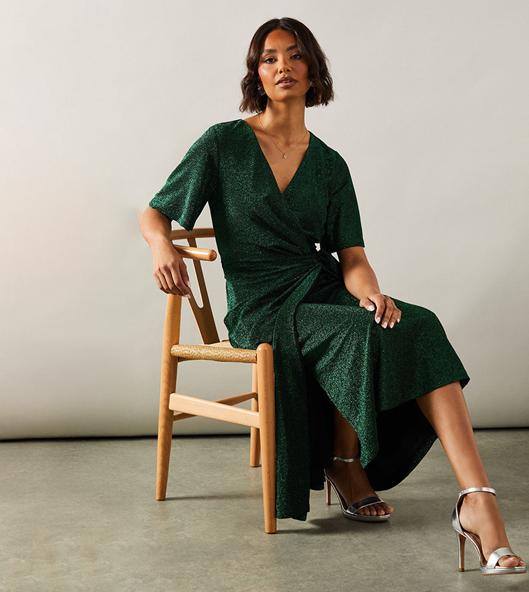 Tall Glitter Jersey Tie Midi Dress