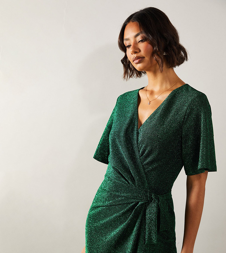 Tall Glitter Jersey Tie Midi Dress