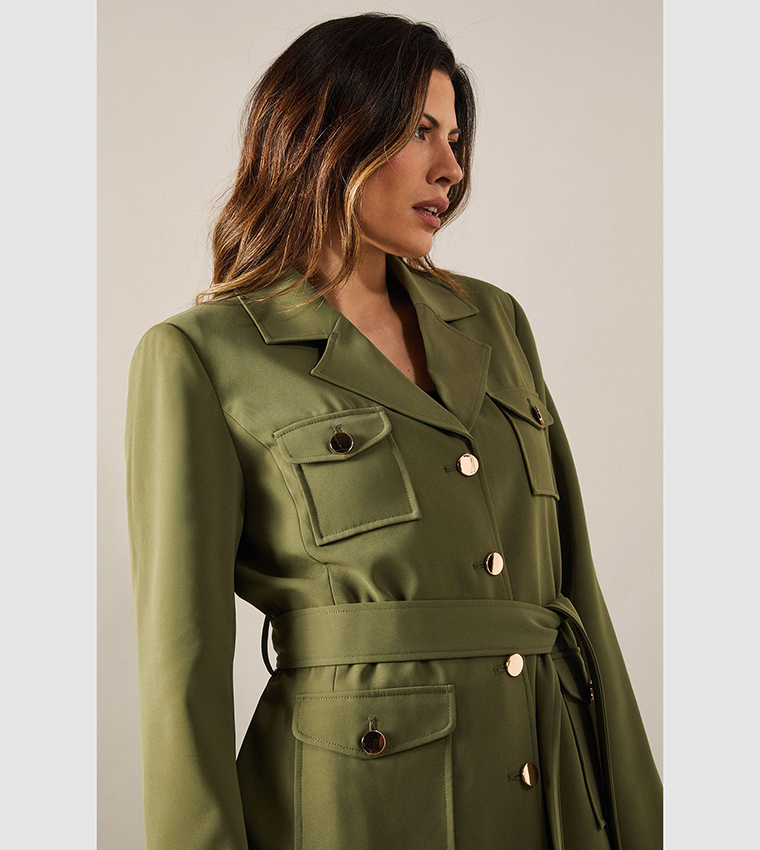 Double Breasted Coat Wallis Khaki Long Military Coat Buy Wallis