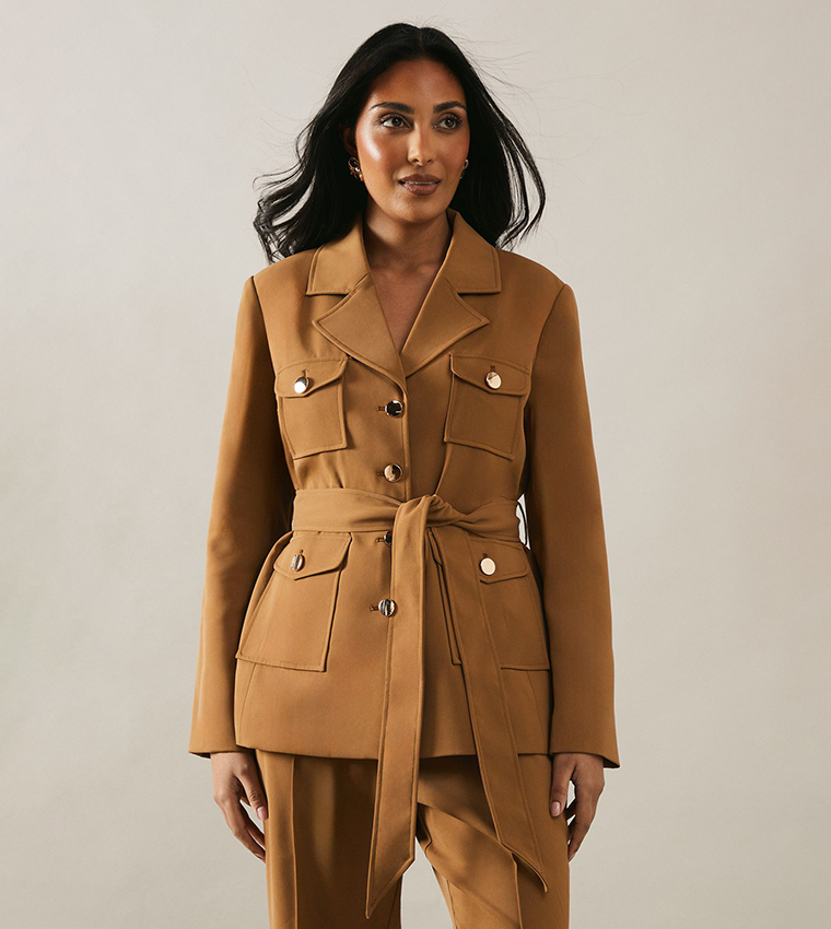 Buy Wallis Petite Four Pocket Military Jacket In Camel | 6thstreet