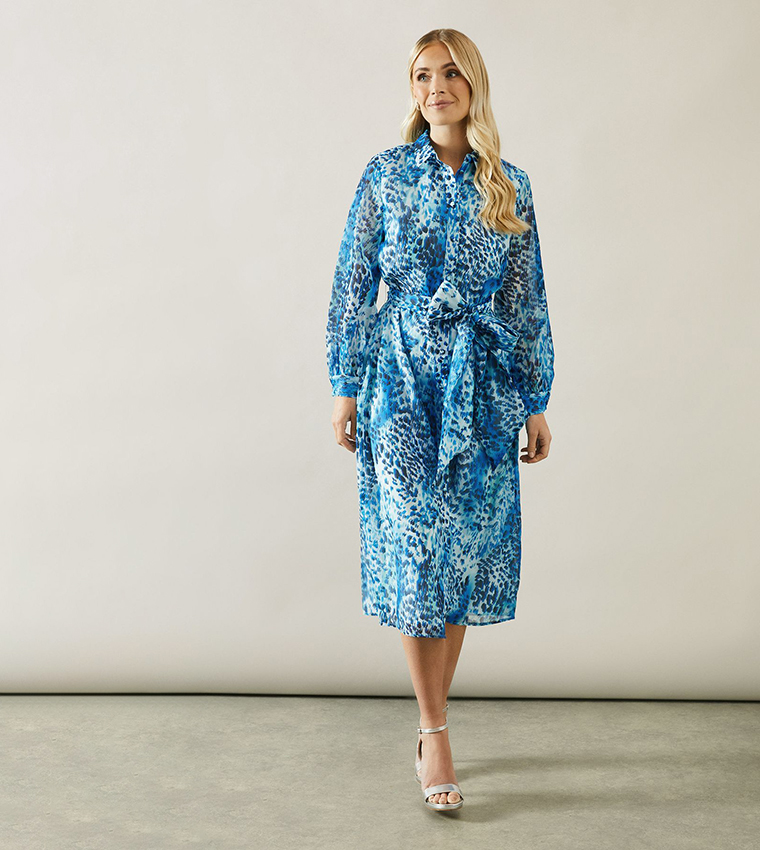 Petite Satin Detail Organza Midi Shirt Dress