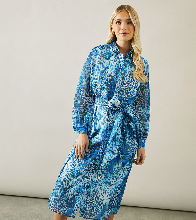 Petite Satin Detail Organza Midi Shirt Dress