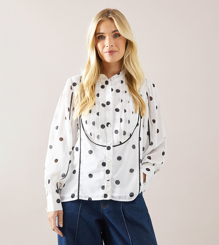 Petite Spot Print Button Front Top