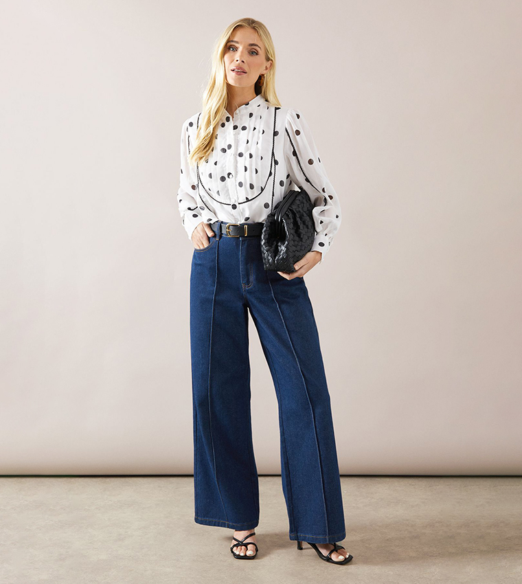 Petite Spot Print Button Front Top