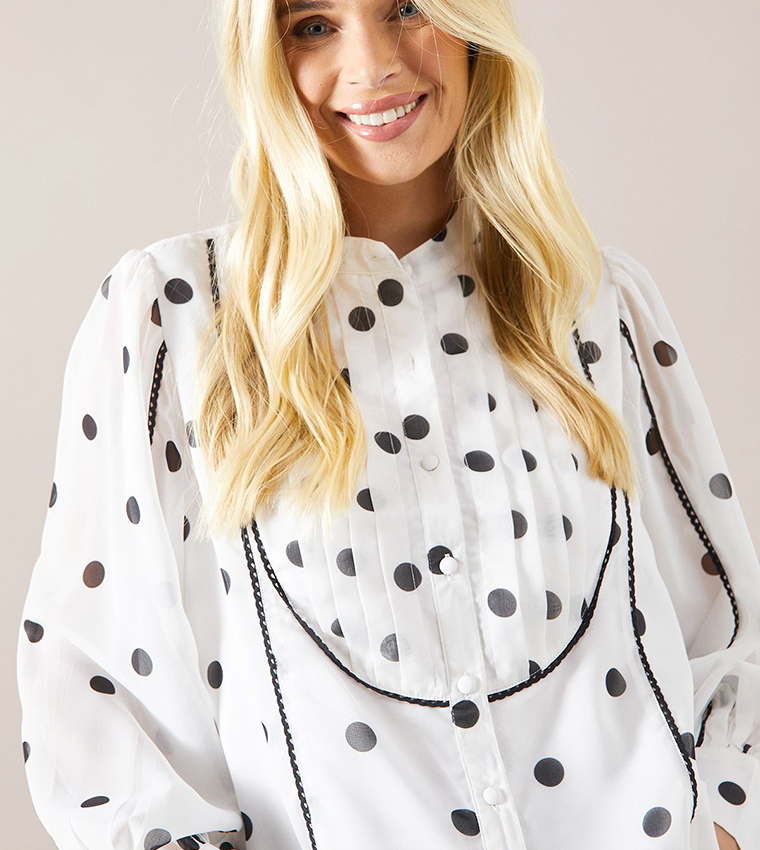 Petite Spot Print Button Front Top