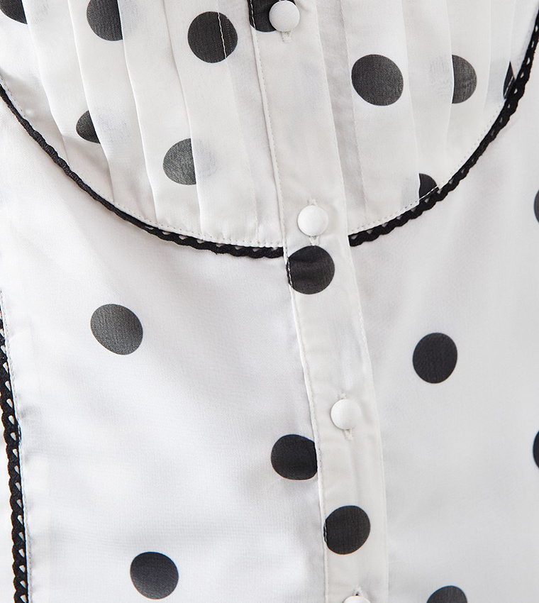Petite Spot Print Button Front Top