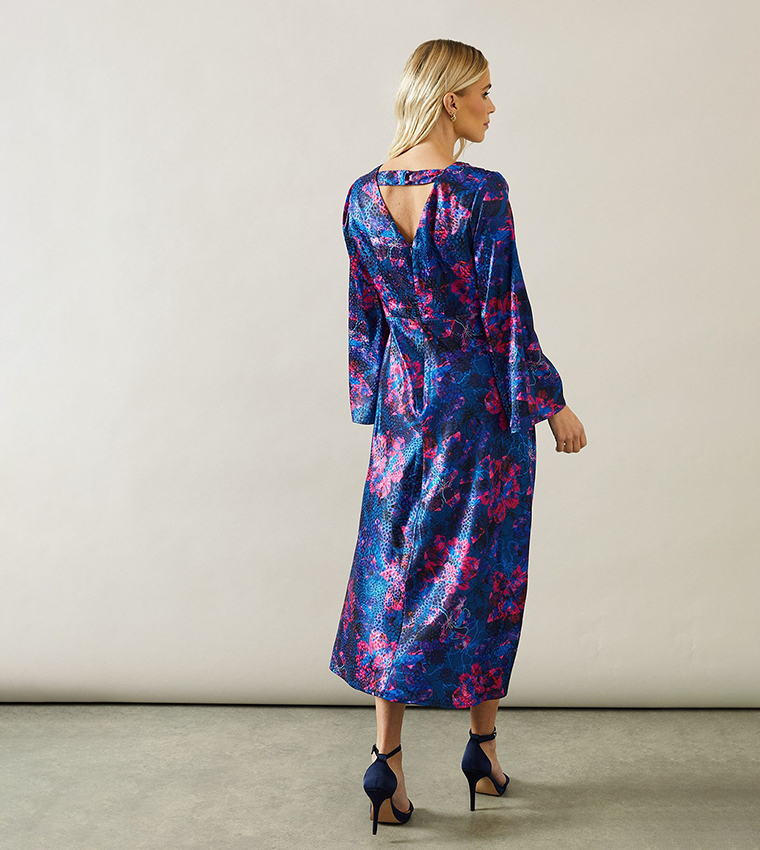 Petite Floral Print Satin Jacquard Midaxi Dress