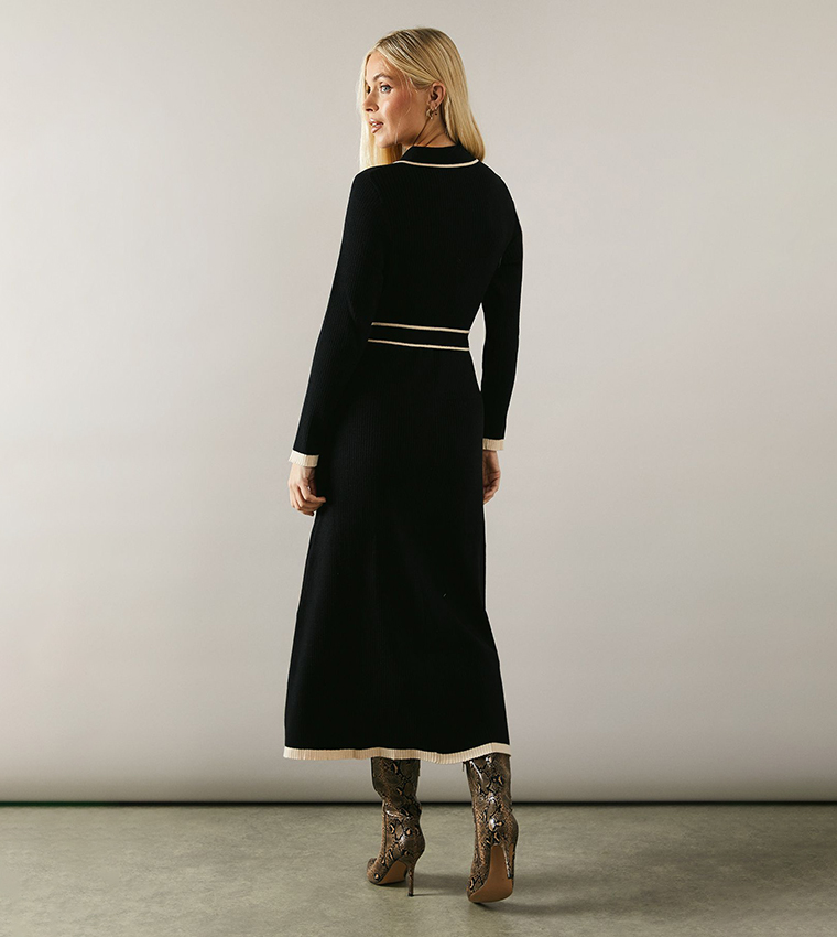 Petite Tipped Belted Knitted Midi Dress