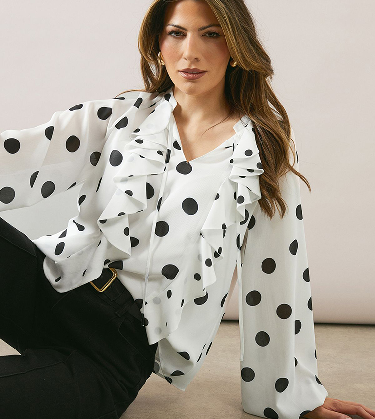 Spot Asymmetric Ruffle Top