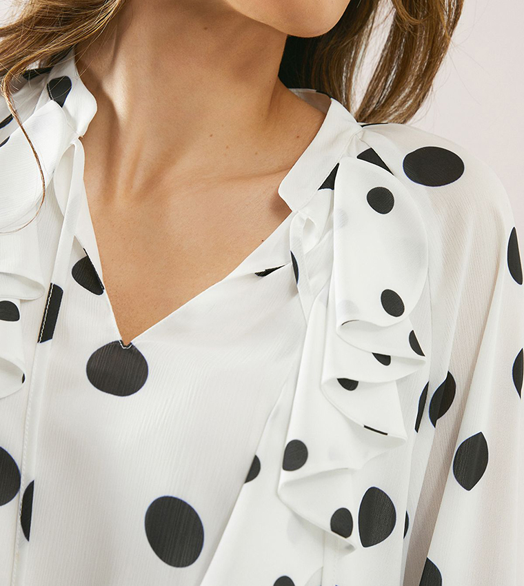 Spot Asymmetric Ruffle Top
