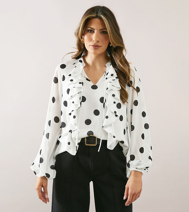 Spot Asymmetric Ruffle Top