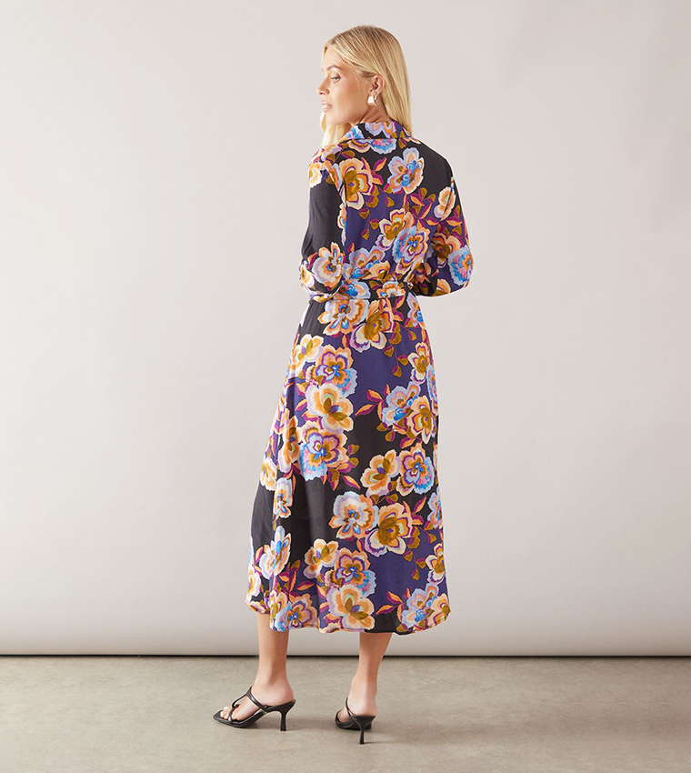 Petite Floral Printed Viscose Button Through Shirt Dress