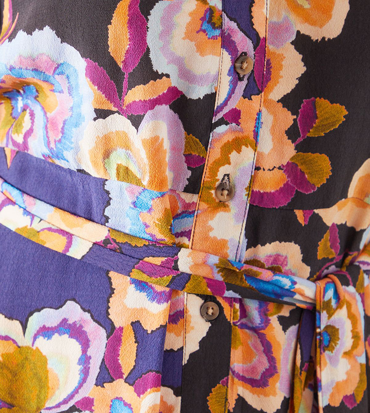 Petite Floral Printed Viscose Button Through Shirt Dress