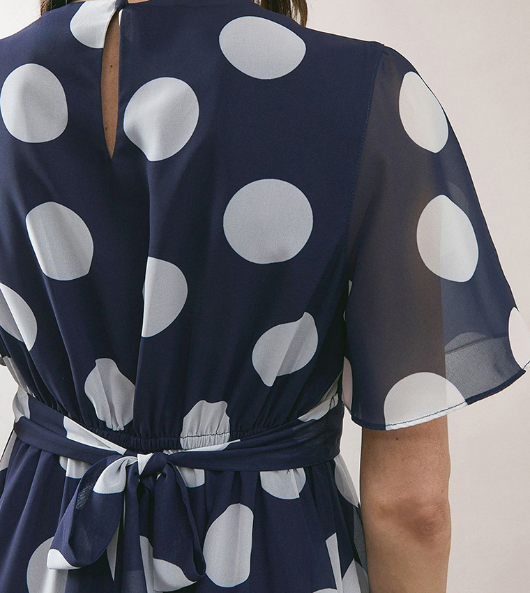 Polka Dots Twist Front Midi Dress