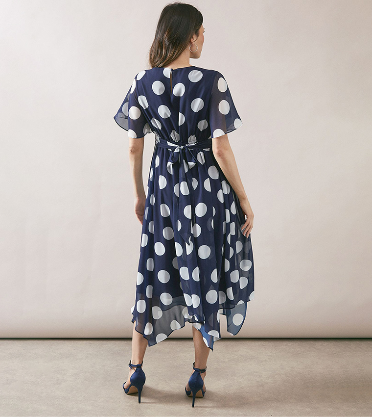 Polka Dots Twist Front Midi Dress