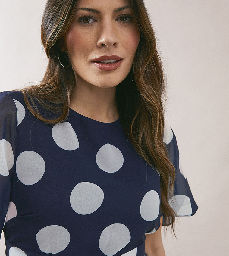 Polka Dots Twist Front Midi Dress