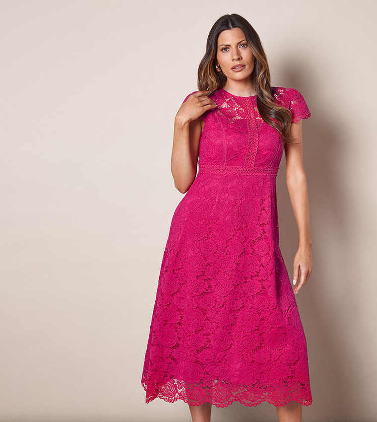 Lace Fit and Flare Midi Dress