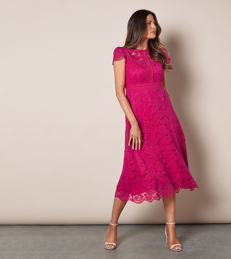 Lace Fit and Flare Midi Dress
