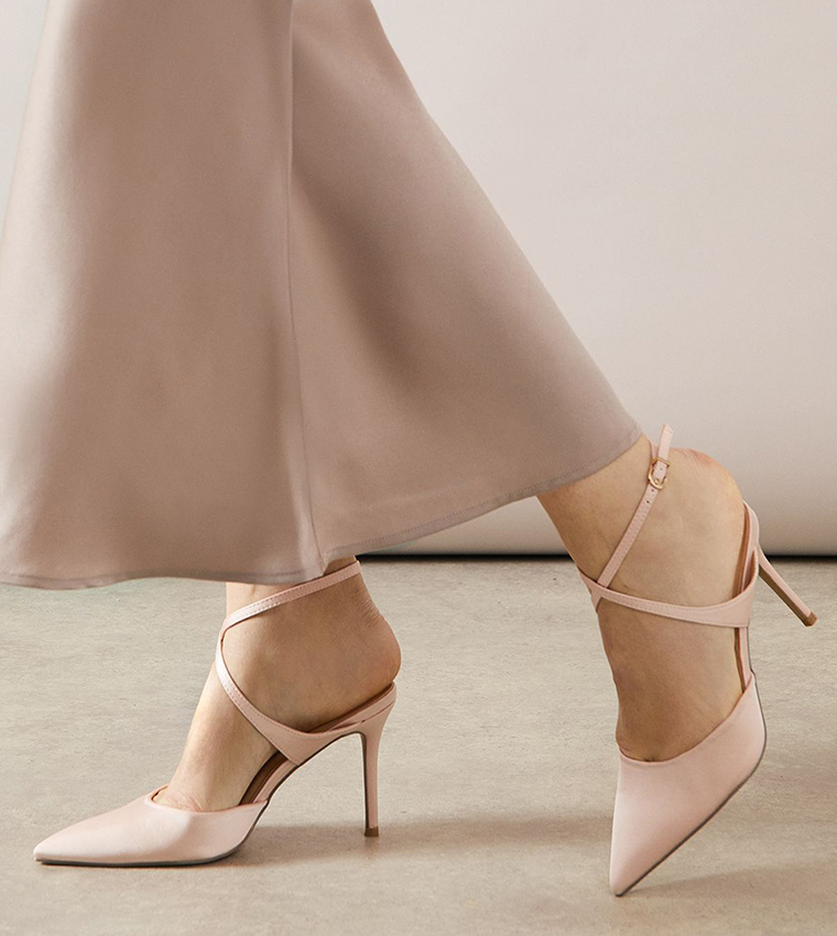 Dewberry Satin Cross Strap High Heel Stiletto Pumps