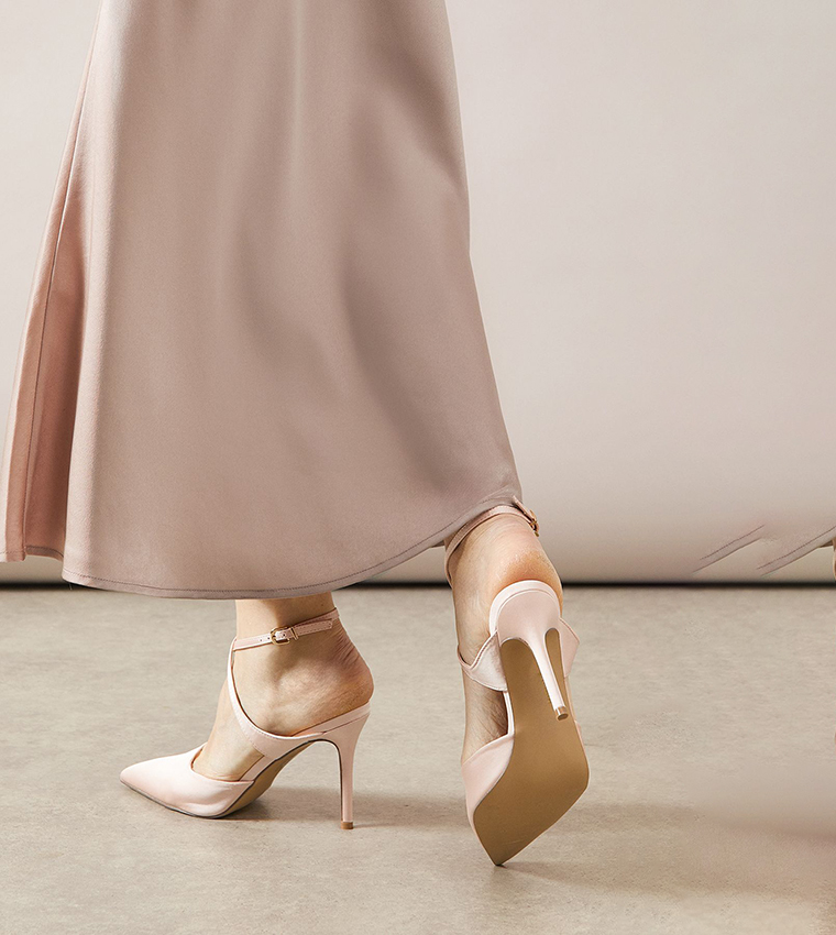 Dewberry Satin Cross Strap High Heel Stiletto Pumps