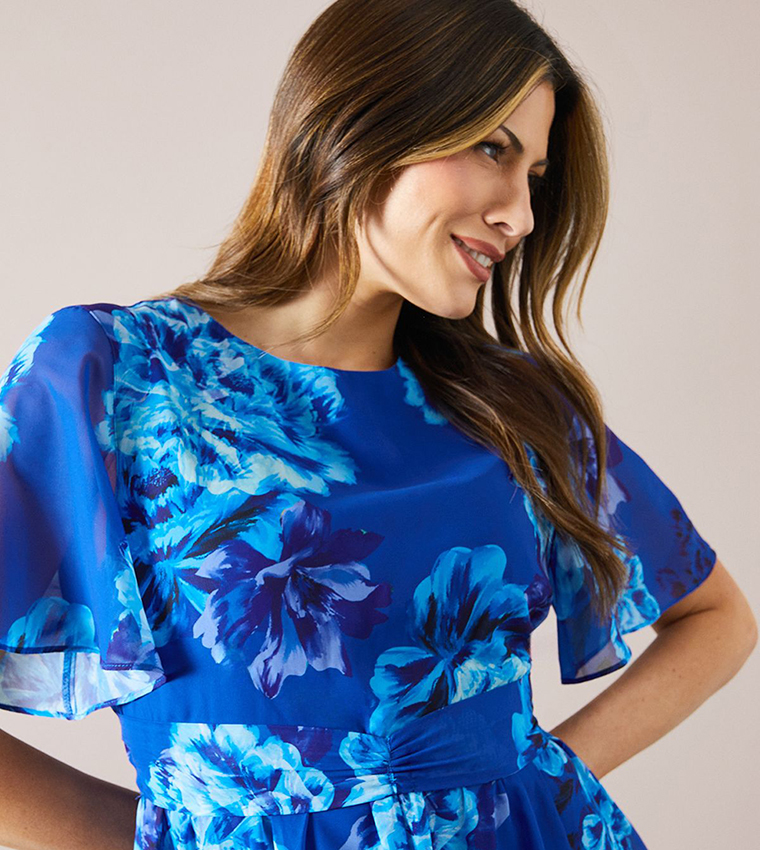 Floral Chiffon Twist Front Midi Dress