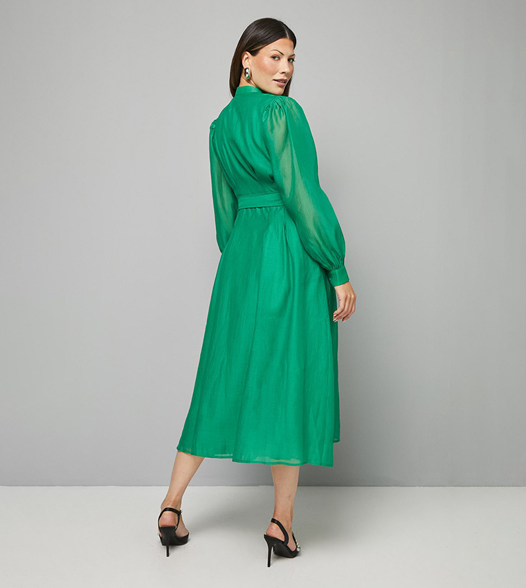 wallis green dress Green Wallis Summer Floral Roll Sleeve Midi Dress