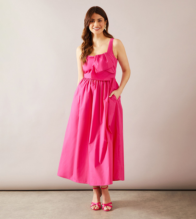 Bow Detail Cotton Midaxi Dress