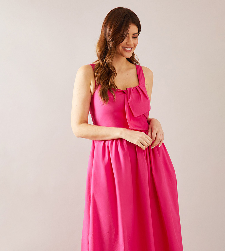 Bow Detail Cotton Midaxi Dress
