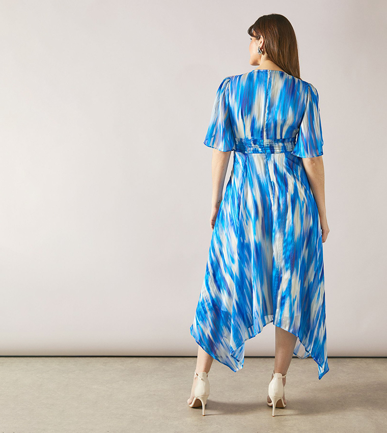 Abstract Burn Out Striped Ruched Waist Midi Dress