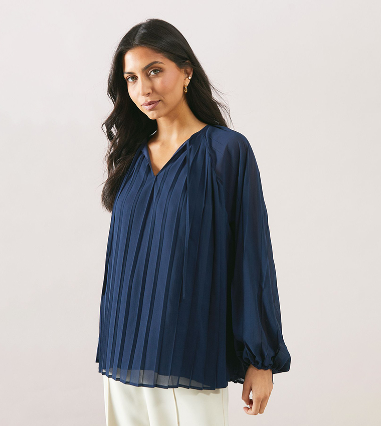Pleated V-Neck Top