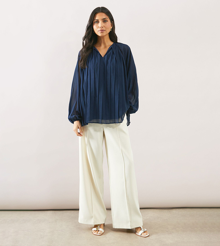 Pleated V-Neck Top