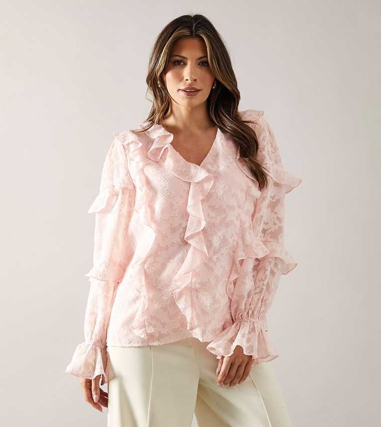 Long Sleeves Frill Detail Top