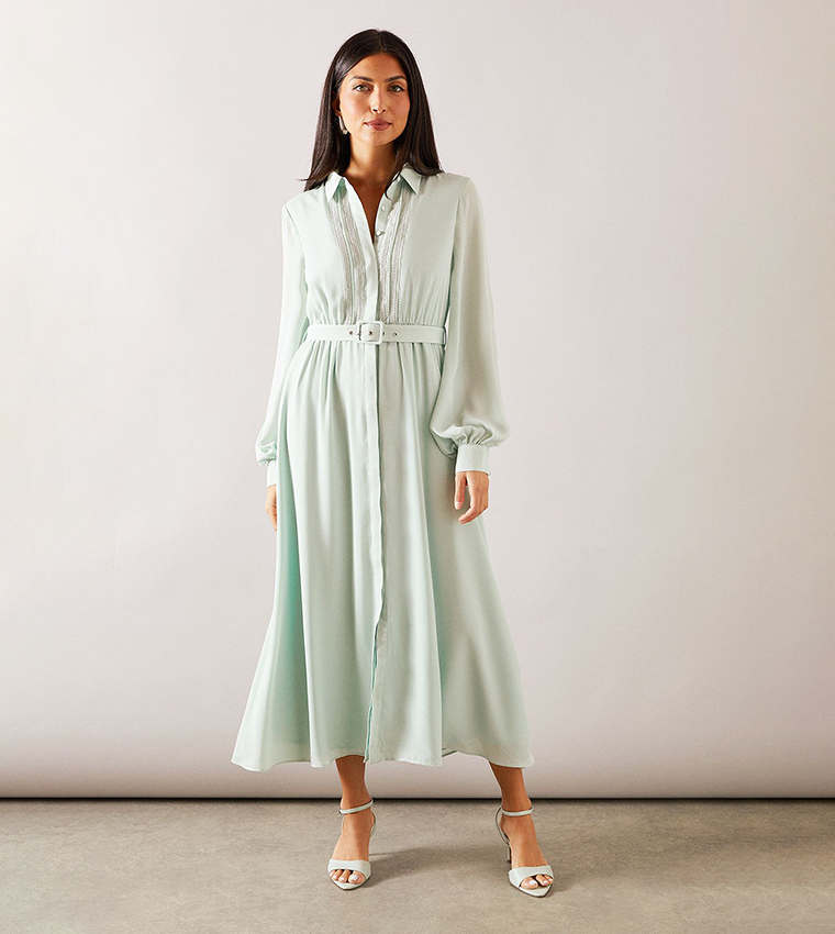 فستان قميص ميداكسي بحزام 