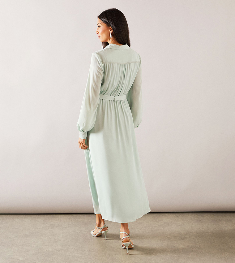 فستان قميص ميداكسي بحزام 