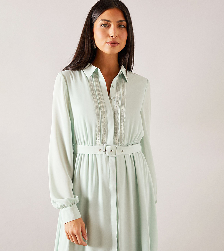 فستان قميص ميداكسي بحزام 