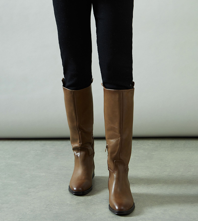 Keely Faux Leather Stirrup Detail Riding Knee High Boots
