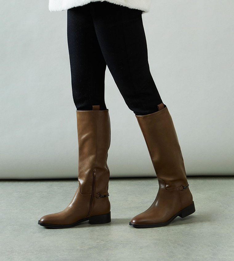 Keely Faux Leather Stirrup Detail Riding Knee High Boots